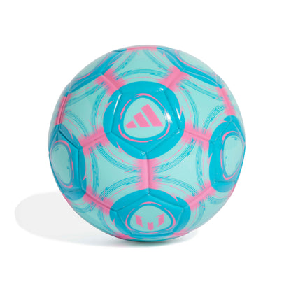 Adidas Pink and blue mini soccer ball with Adidas logo on a white background