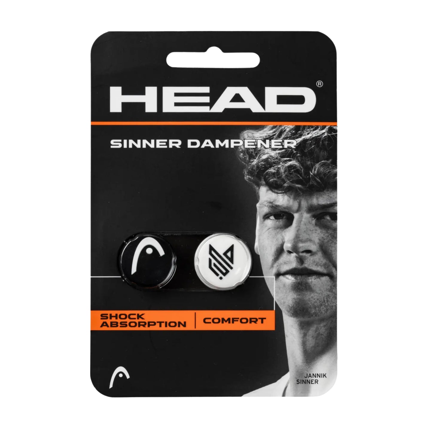 HEAD Sinner Dampener packaging with a black and white design featuring a portrait of a man.