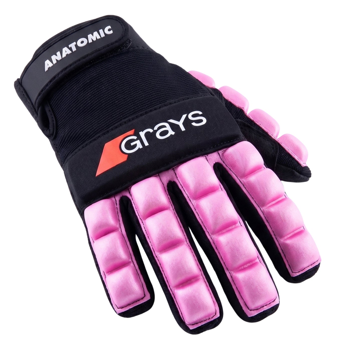 Pink sports glove with black wristband featuring 'Grays' logo on a white background