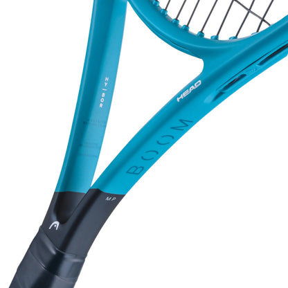 Blue tennis racket with 'Boom MP' branded on the racket