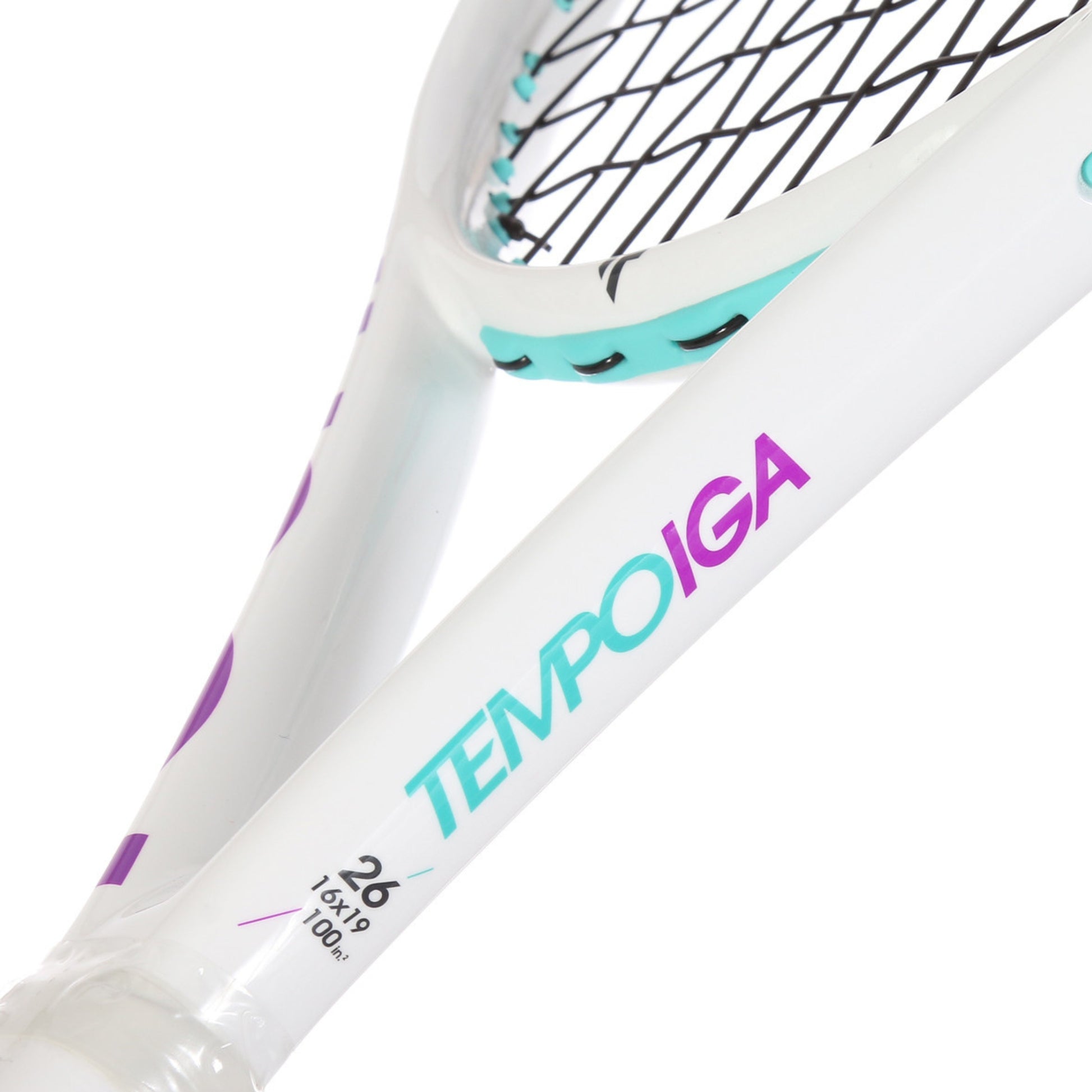 Tennis racket with 'Tempo Iga' branding on a white background