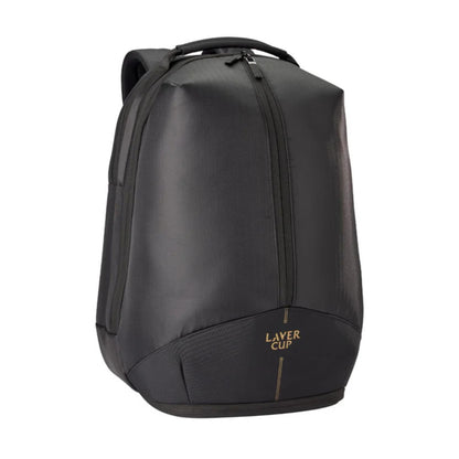 Black backpack with 'Laver Cup' branding on a white background