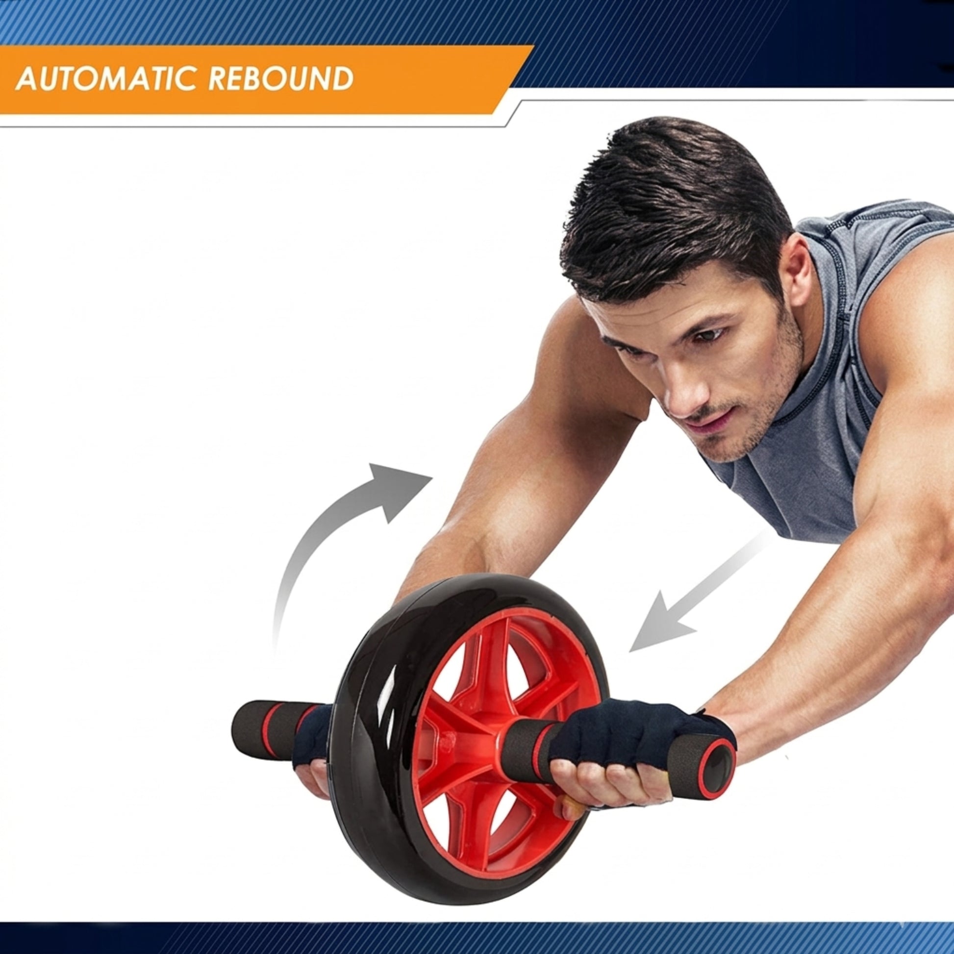 Man using Abdominal wheel ona white background