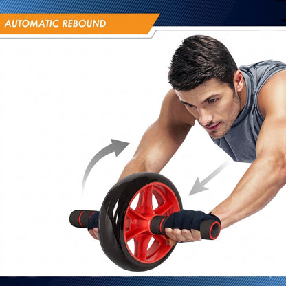 Man using Abdominal wheel ona white background