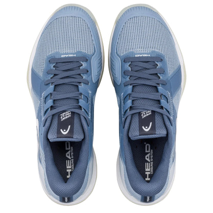 Pair of blue Padel shoes with HEAD branding on a white background
