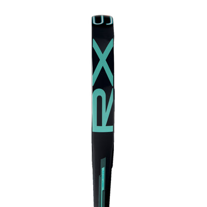 Side view of adidas padel racket with wording RX on a white backfground 