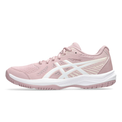 Pink athletic shoe with white accents on a white background