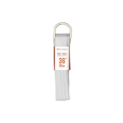 White shoelace with a label on a white background