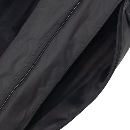 Close-up of a black tennis bag with a zipper
