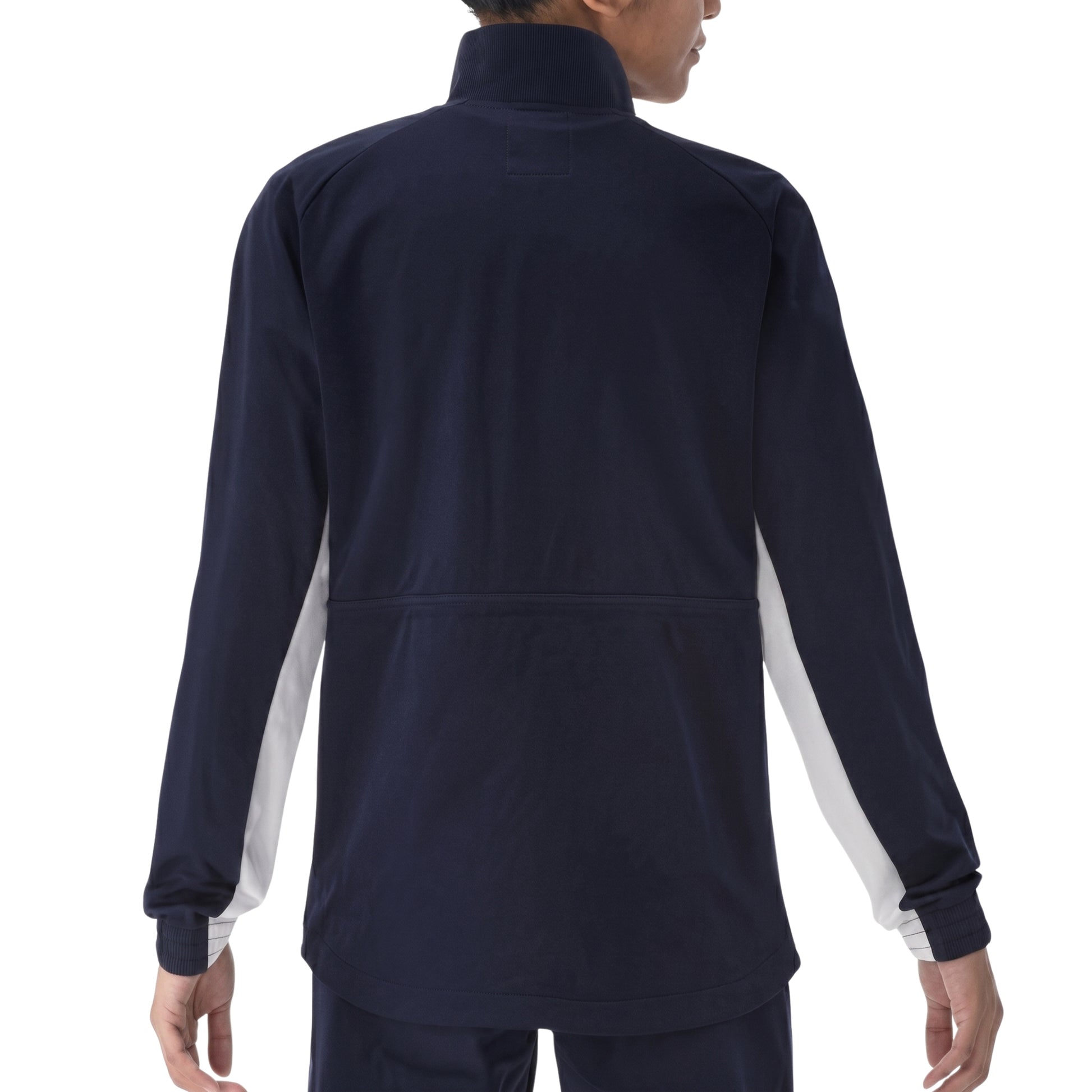 Navy Yonex jacket with white accents on a white background