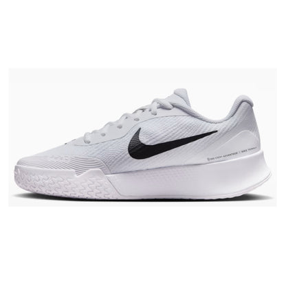 White tennis shoe with black Nike logo on a white background