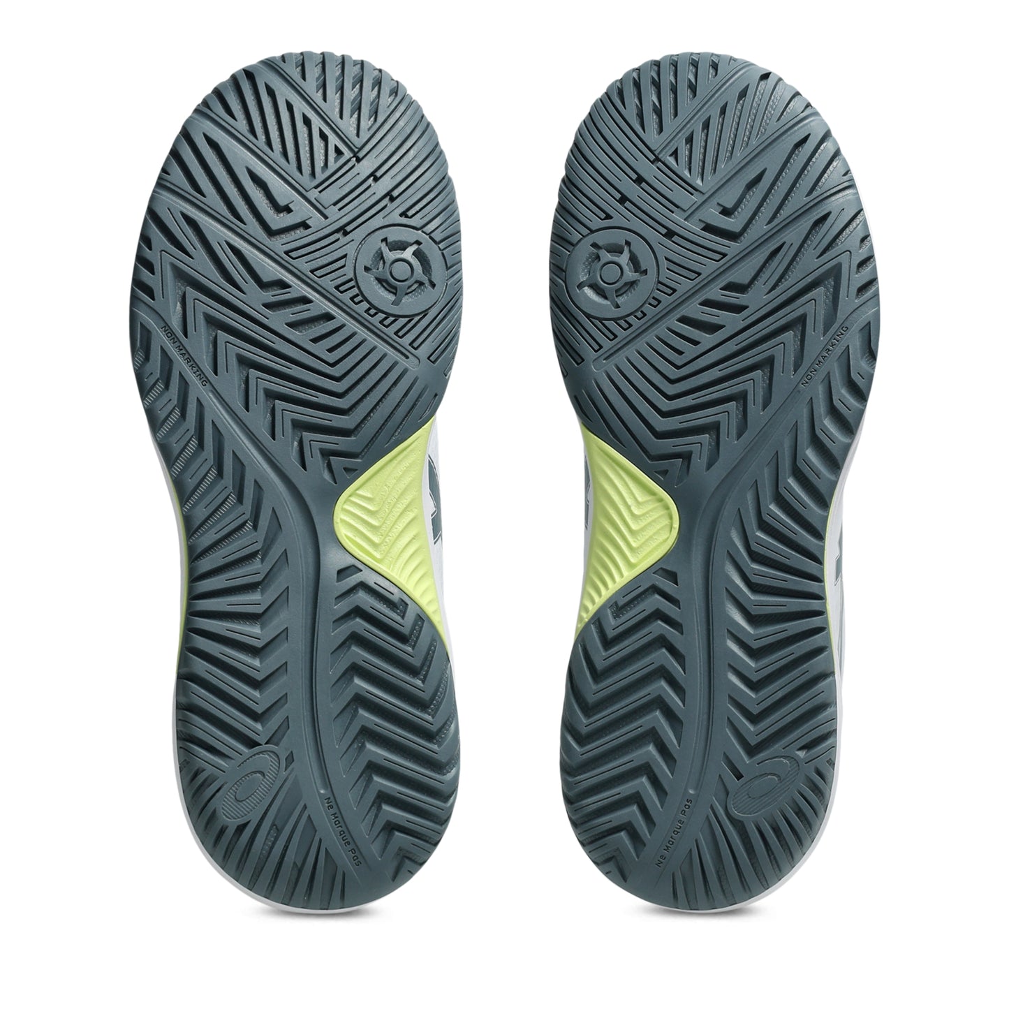 Close-up of the sole of a shoe with a textured pattern on a white background