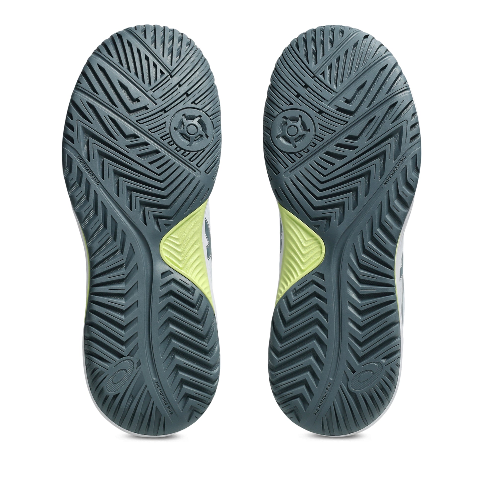 Close-up of the sole of a shoe with a textured pattern on a white background