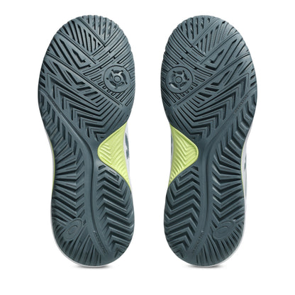 Close-up of the sole of a shoe with a textured pattern on a white background