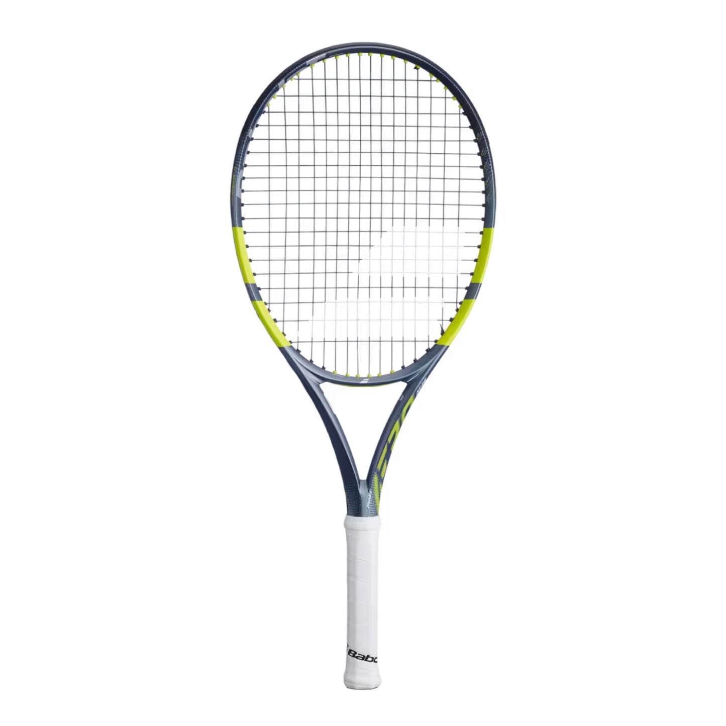 Babolat Tennis racket with a white handle on a white background