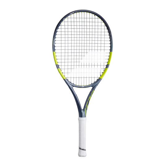Babolat Tennis racket with a white handle on a white background