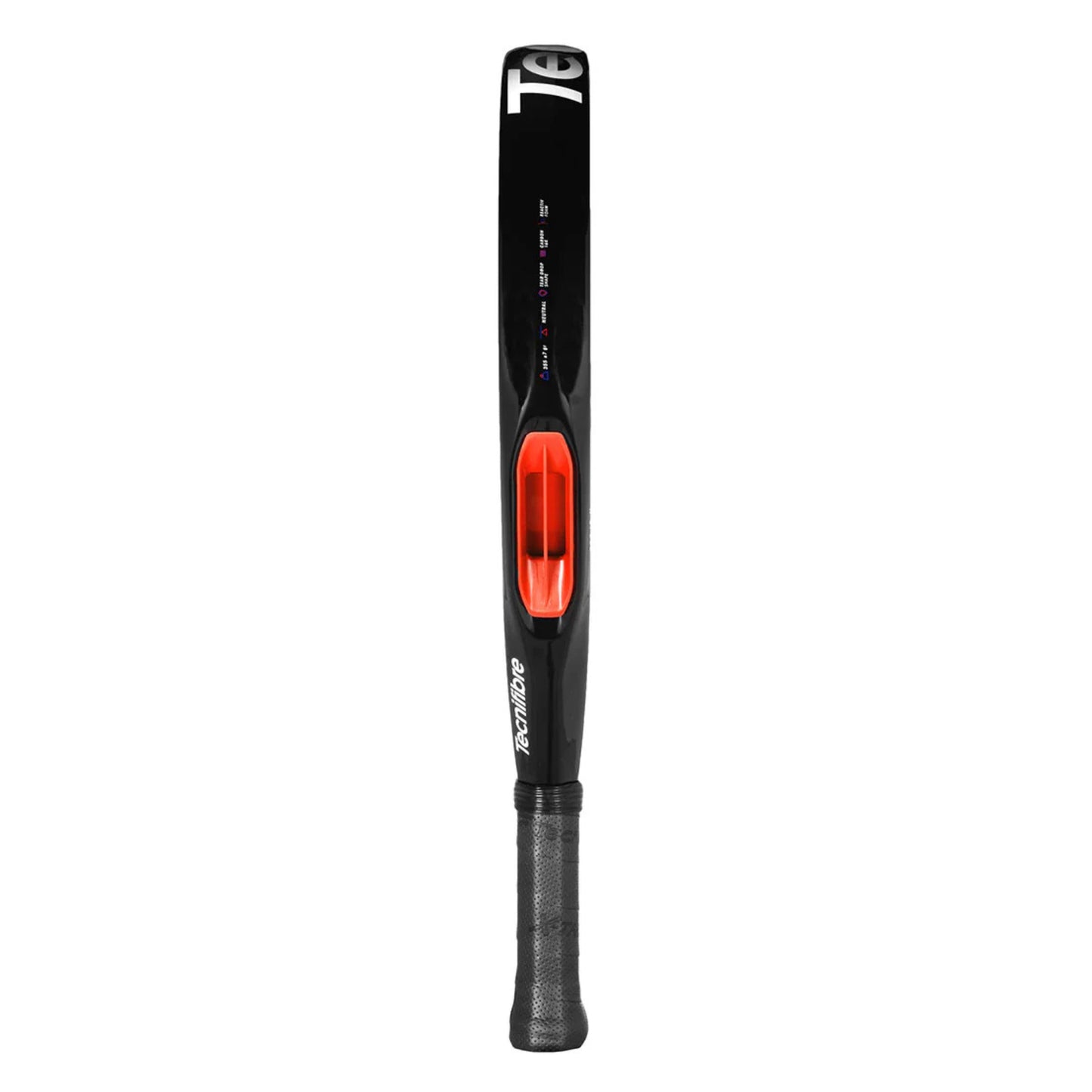 Tecnifibre padel racket with red and black design on a white background