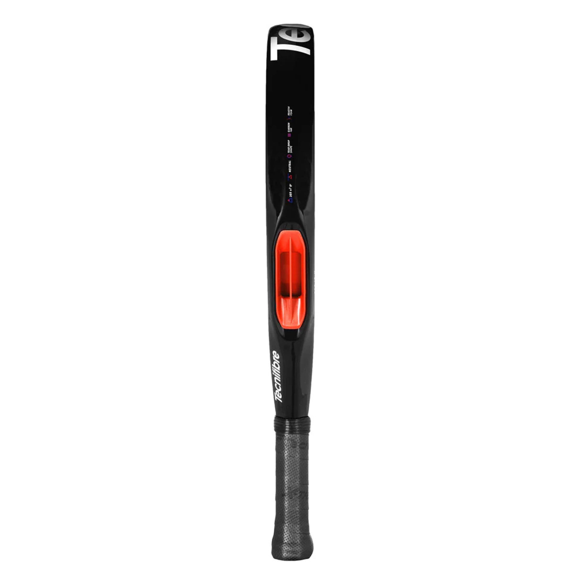 Tecnifibre padel racket with red and black design on a white background