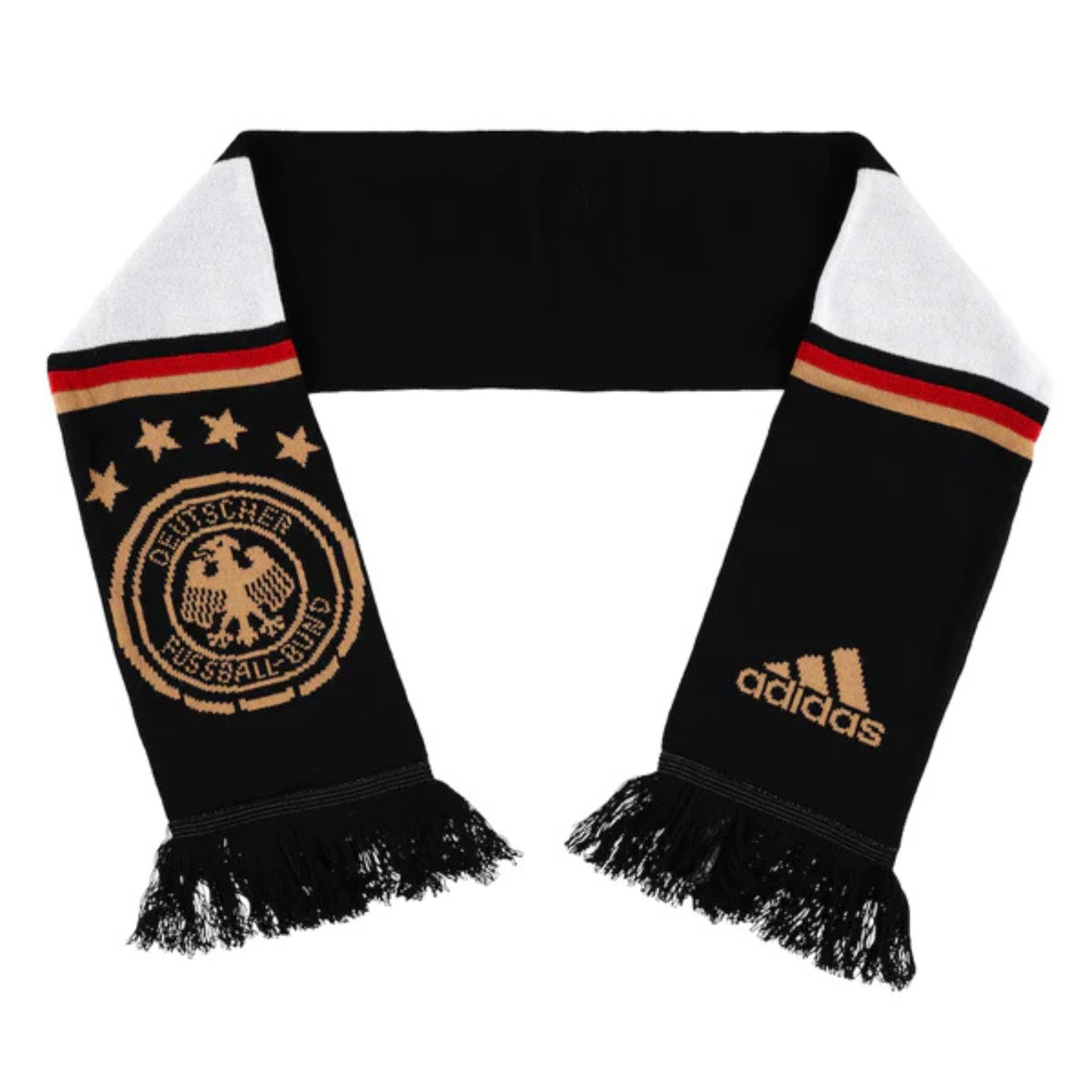 Black scarf with Adidas logo and German football association emblem on a white background