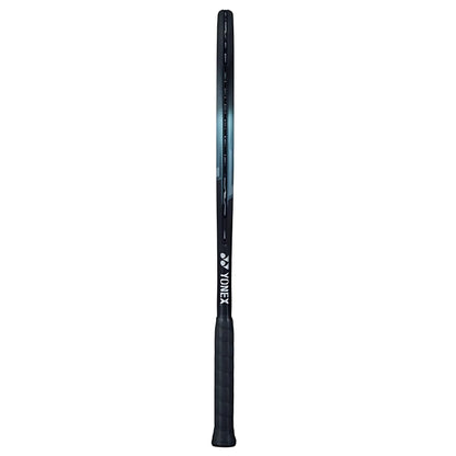 Black tennis racket with Yonex branding on a white background