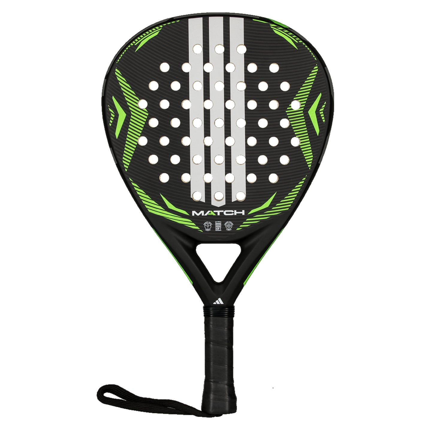 Padel racket with green and black design on a white background