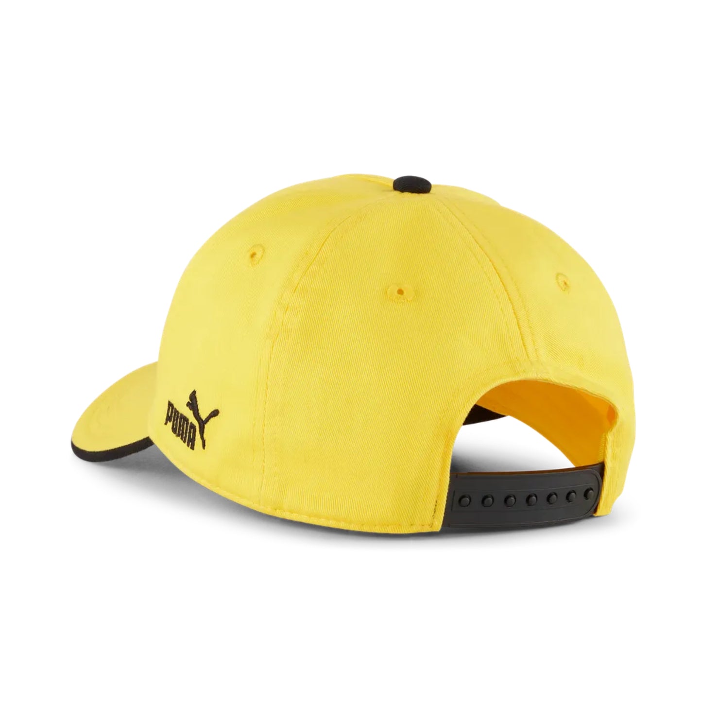 Yellow cap with black Puma logo on a white background