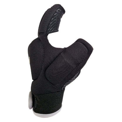 Black glove with a white sole on a white background