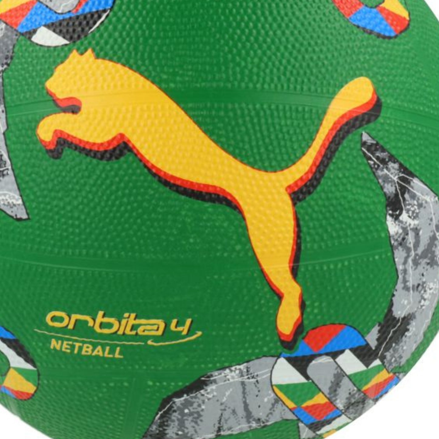 Green netball with a yellow leaping cat logo and 'orbita 4' branding.