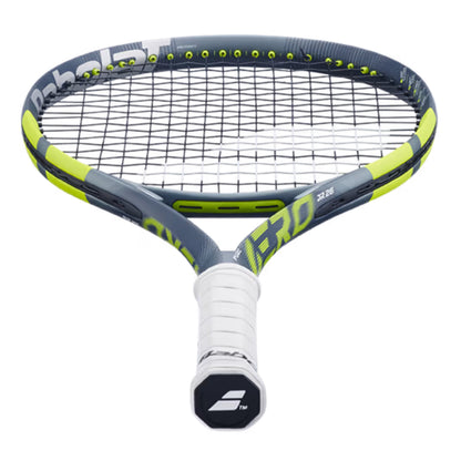 Babolat Tennis racket with green and gray design on a white background