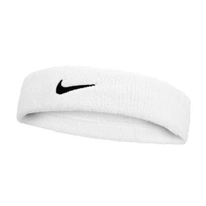 White headband with black Nike logo on a white background