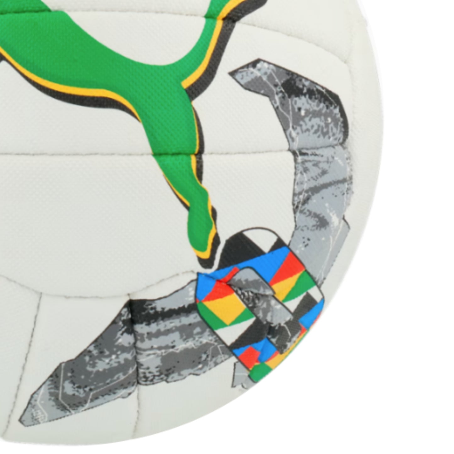 Puma netball ball with colorful patterns on a white background