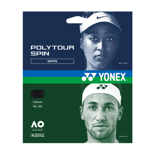 Yonex tennis string packaging with two faces and branding