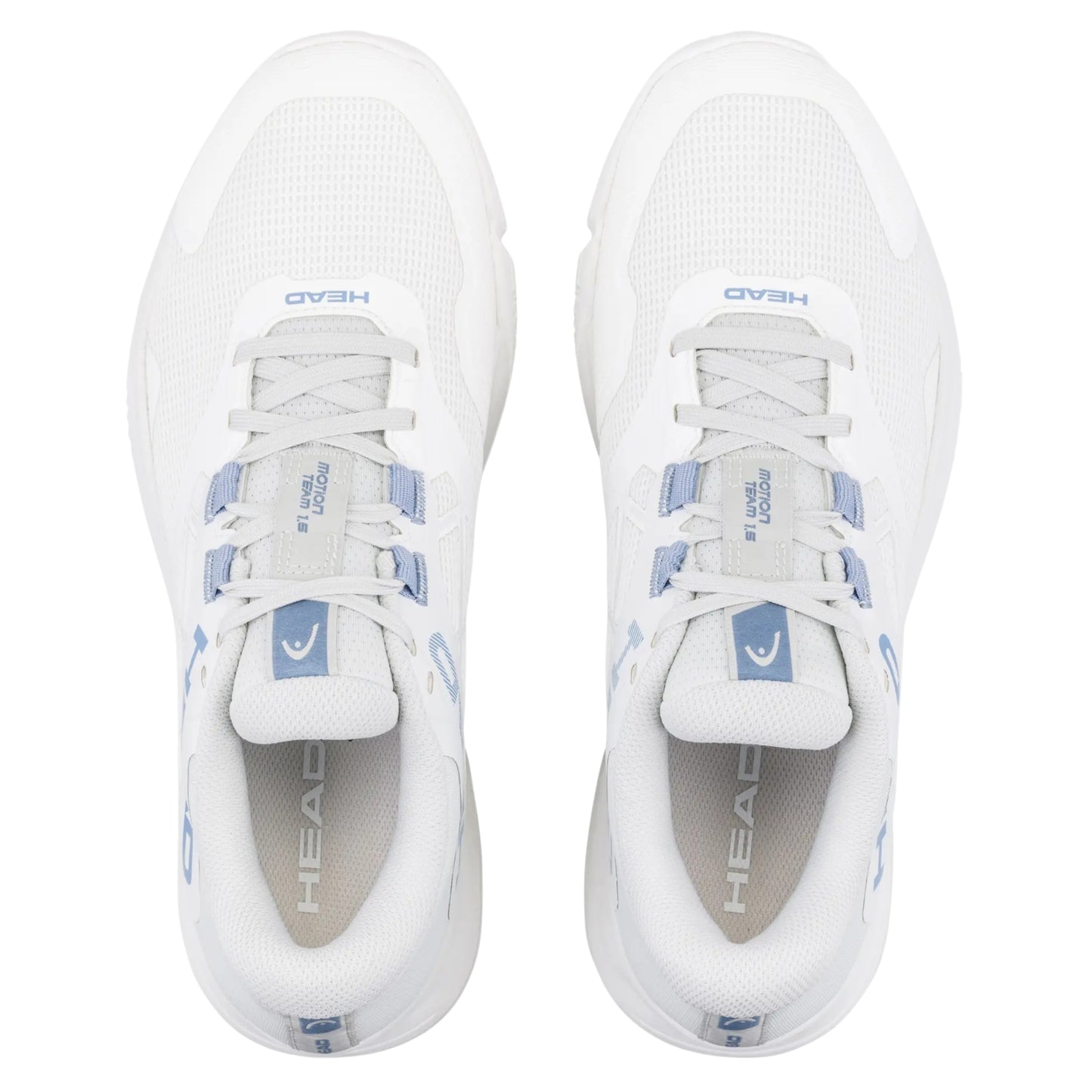 Head padel shoes with Head logo with light blue accents on a white background