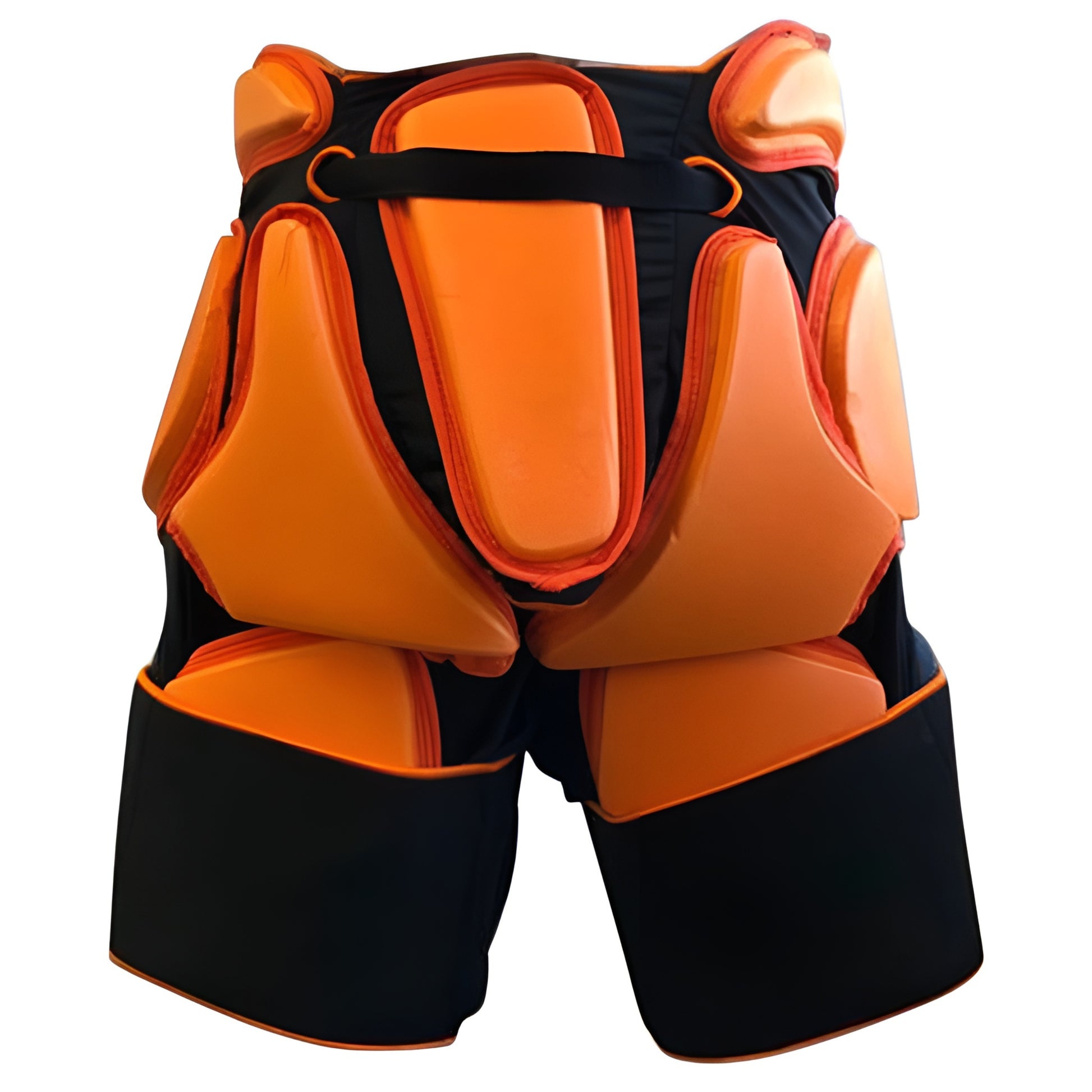 Orange and black protective gear on a white background