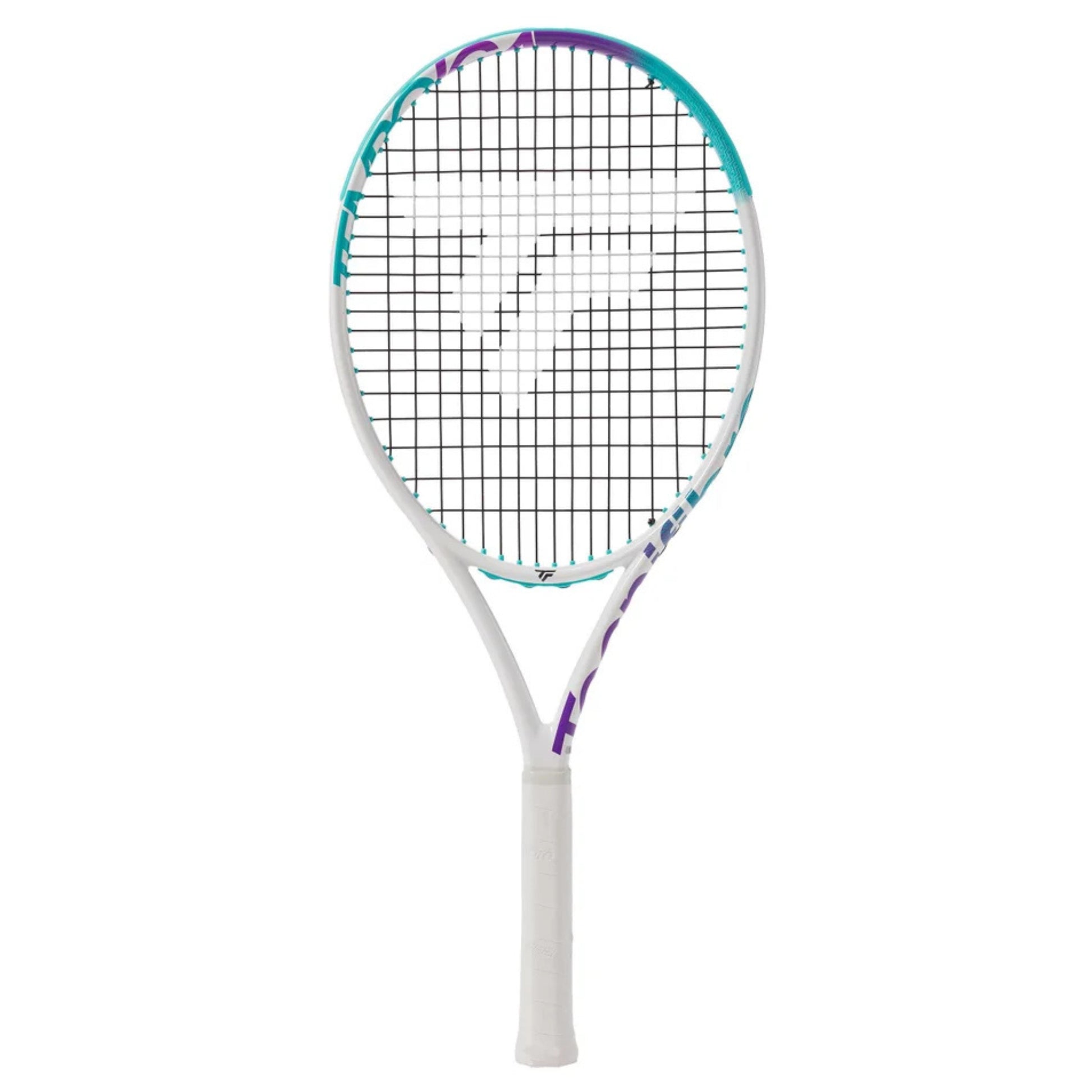 Tecnifibre Tennis racket with a white handle and colorful frame on a white background