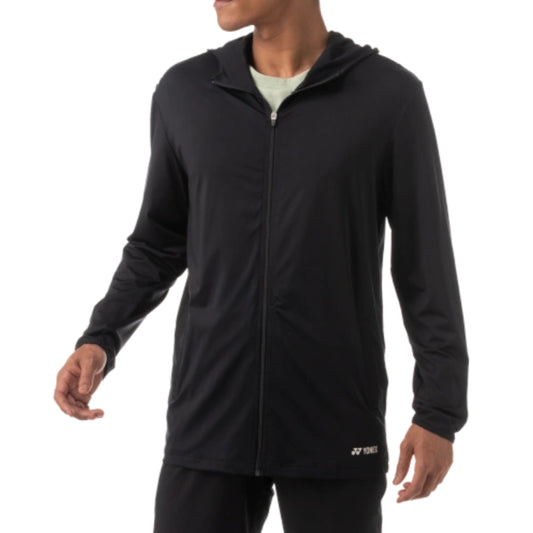 Black hoodie with a Yonex brand logo on a white background