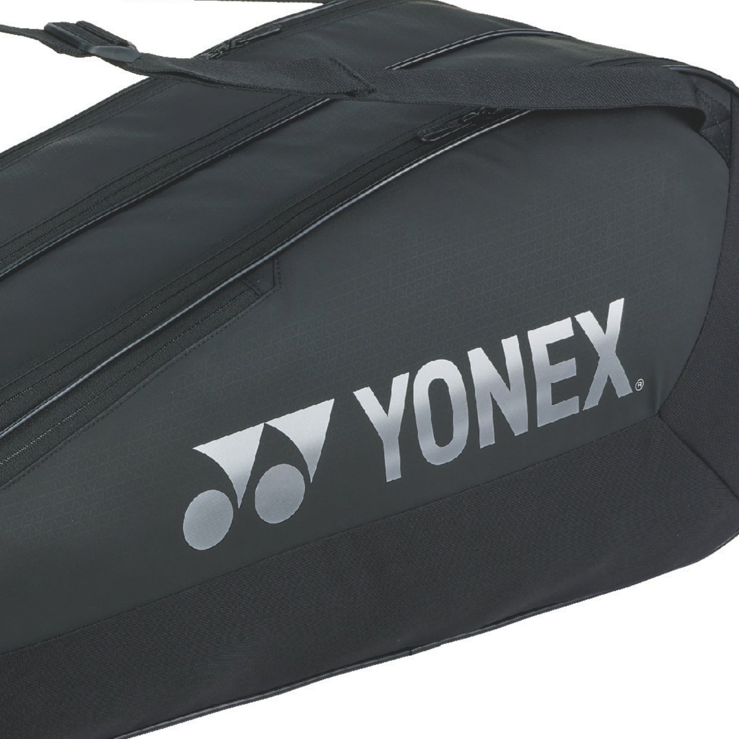 Black Yonex tennis bag with logo on a white background