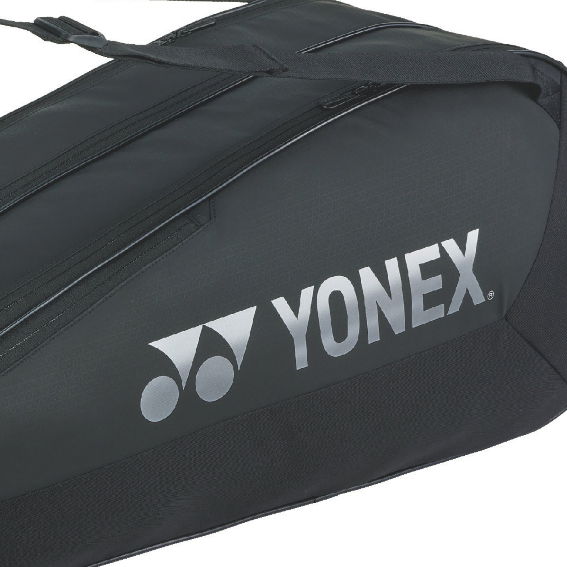 Black Yonex tennis bag with logo on a white background