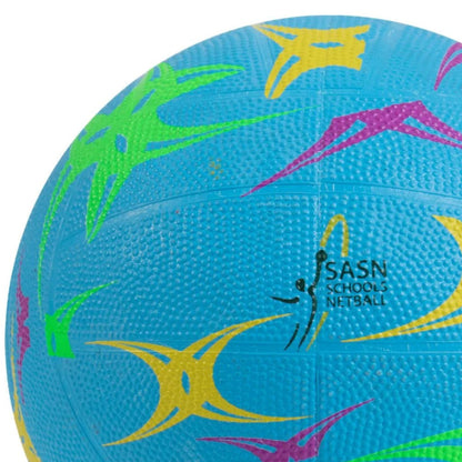 Gilbert blue netball with colorful patterns on a white background