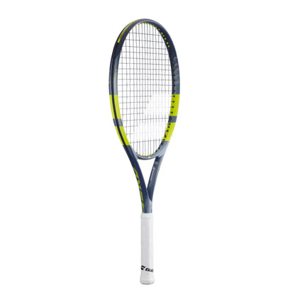 Babolat Tennis racket with a white handle on a white background