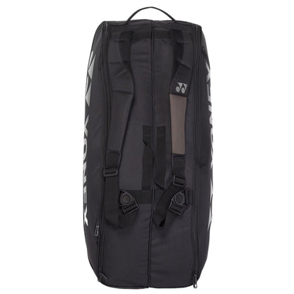 Black Yonex tennis bag on a white background