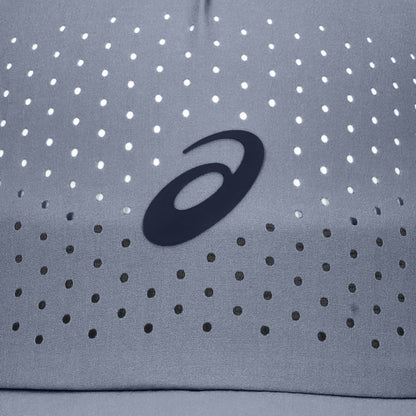 Gray cap with a brand Asics logo on a white background