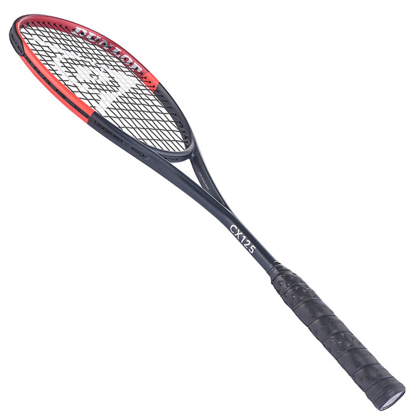 Dunlop Squash racket with red accents on a white background