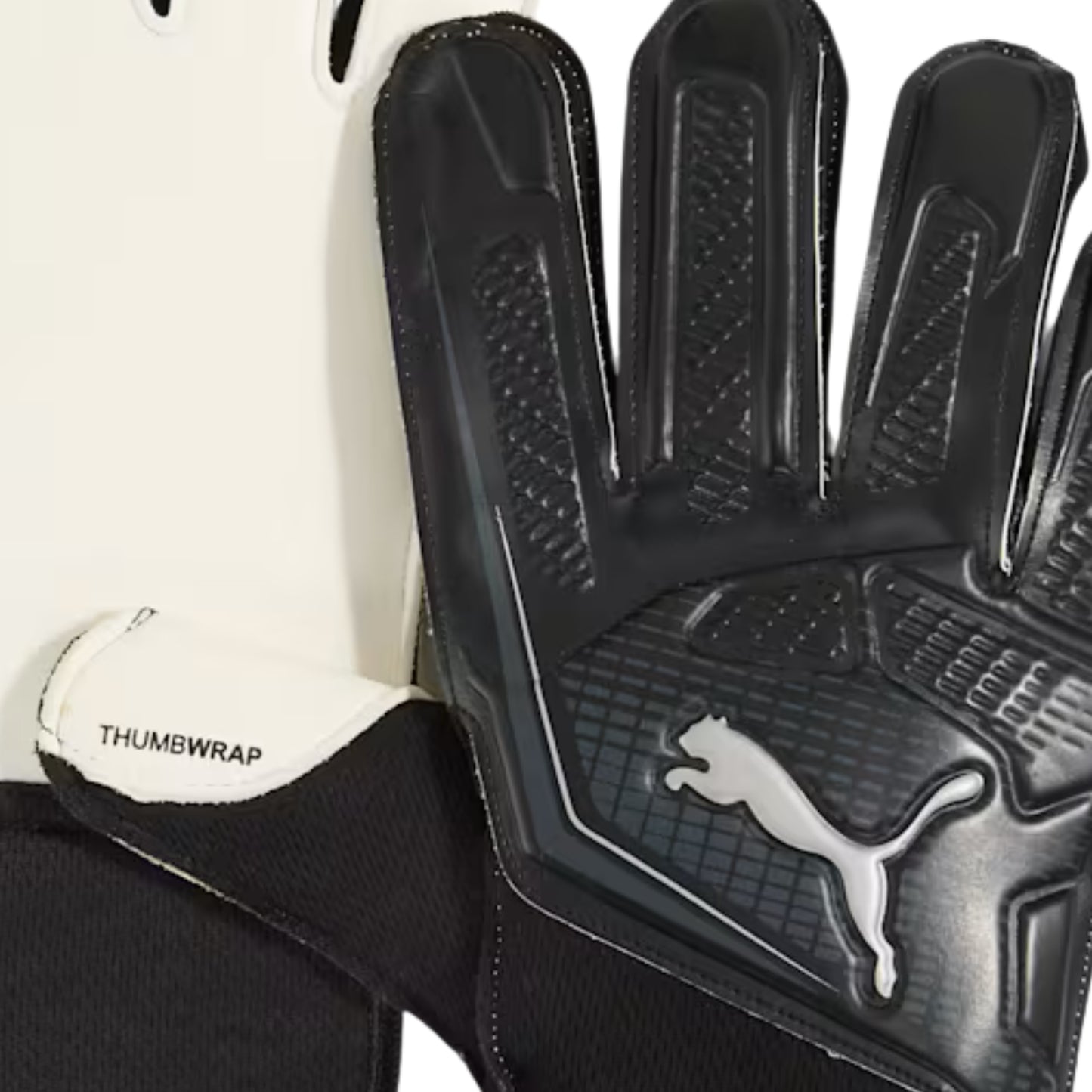 Black goalkeeper glove with Puma logo on a white background