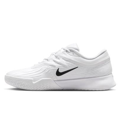 White tennis shoe with black Nike logo on a white background