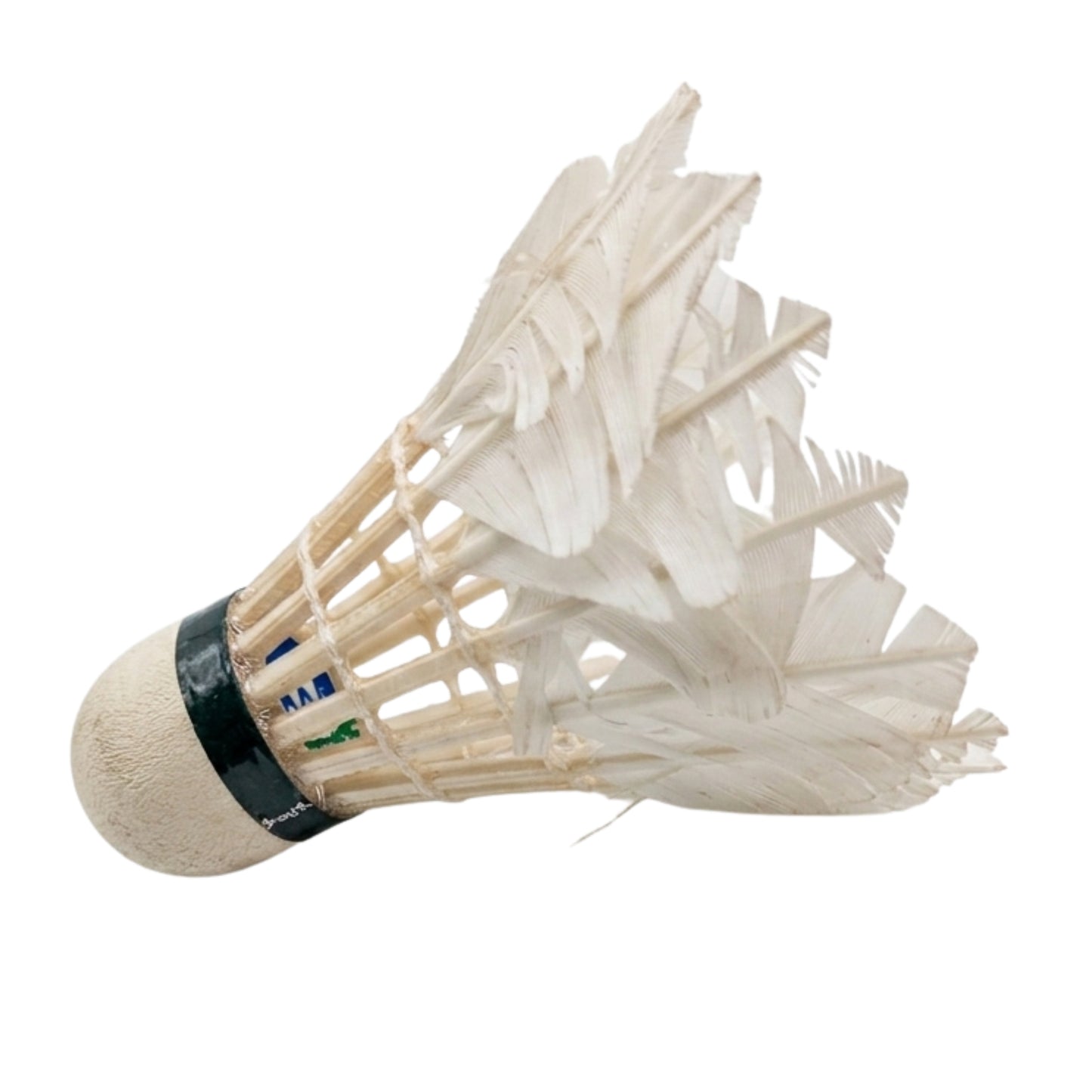 White badminton shuttlecock with Yonex logo on a white background