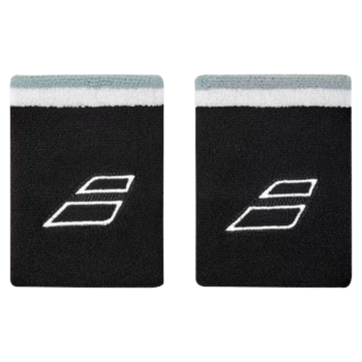 Two black Babolat wristbands with a logo on a white background