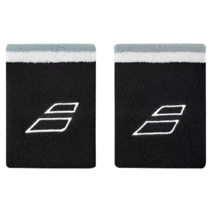 Two black Babolat wristbands with a logo on a white background