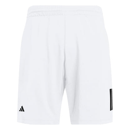 White shorts with black Adidas logo on a white background