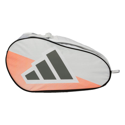 Adidas padel racket bag with orange accents on a white background